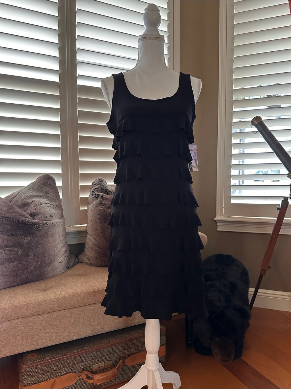 Sleeveless Black Tiered Ruffle Midi Dress